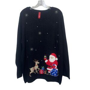Christmas Ugly Sweater Womens Size 3X Black Santa Reindeer Design